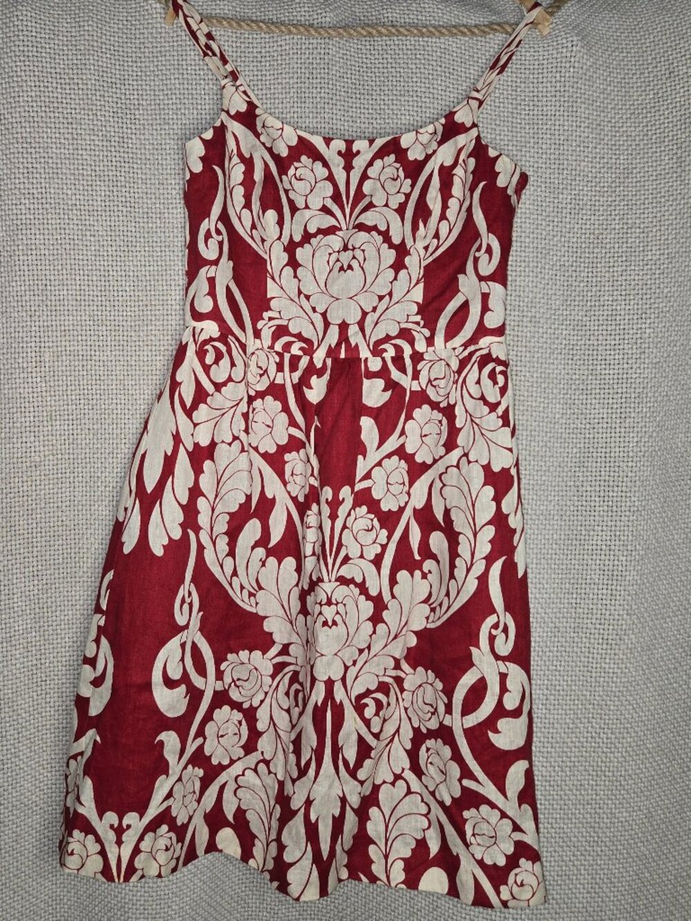 ANN TAYLOR Linen Maroon-Cream Sundress